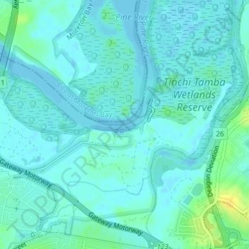 Topografinen kartta Deepwater Bend, korkeus, helpotus