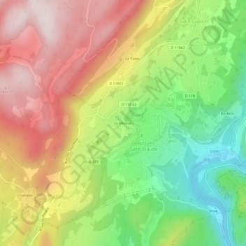 Topografinen kartta Le Monnet, korkeus, helpotus