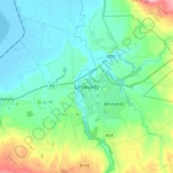 Topografinen kartta Limavady, korkeus, helpotus