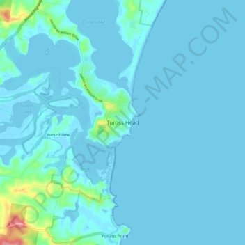 Topografinen kartta Tuross Head, korkeus, helpotus