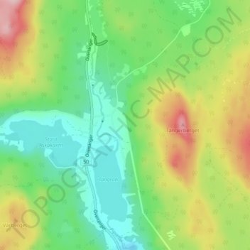 Topografinen kartta Övertänger, korkeus, helpotus