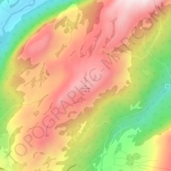 Topografinen kartta Leirhøe, korkeus, helpotus