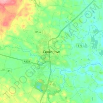 Topografinen kartta Cookstown, korkeus, helpotus