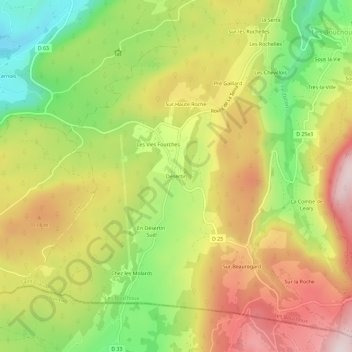 Topografinen kartta Désertin, korkeus, helpotus