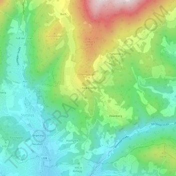 Topografinen kartta Kalkleiten, korkeus, helpotus