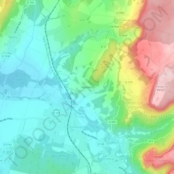 Topografinen kartta Blandans, korkeus, helpotus