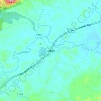 Topografinen kartta Augher, korkeus, helpotus