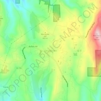 Topografinen kartta Georgetown, korkeus, helpotus