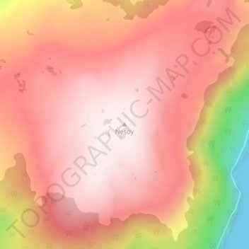 Topografinen kartta Nesoy, korkeus, helpotus