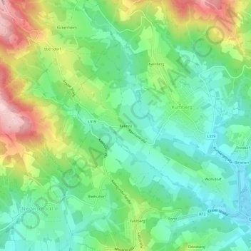 Topografinen kartta Rabnitz, korkeus, helpotus