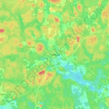 Topografinen kartta Ylämaa, korkeus, helpotus