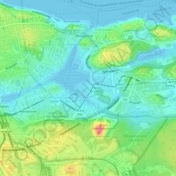 Topografinen kartta Hammarby sjöstad, korkeus, helpotus