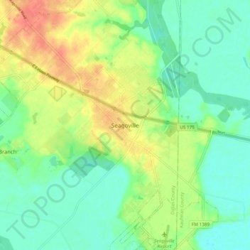 Topografinen kartta Seagoville, korkeus, helpotus