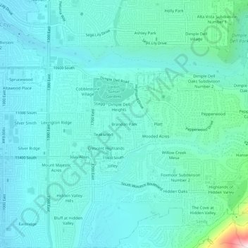 Topografinen kartta Brandon Park, korkeus, helpotus