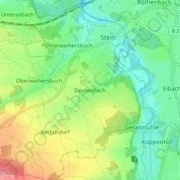 Topografinen kartta Deutenbach, korkeus, helpotus
