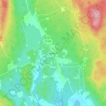 Topografinen kartta Gubbo, korkeus, helpotus