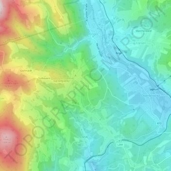 Topografinen kartta Trog, korkeus, helpotus