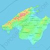Topografinen kartta Mallorca, korkeus, helpotus