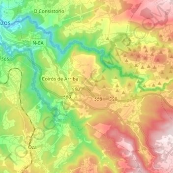 Topografinen kartta Coirós, korkeus, helpotus