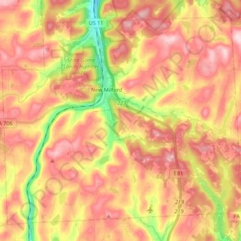 Topografinen kartta New Milford Township, korkeus, helpotus