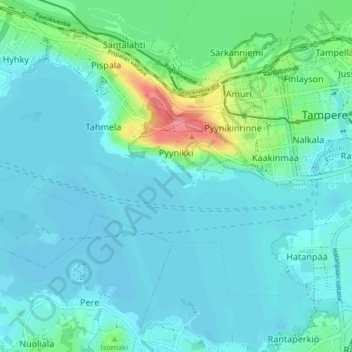 Topografinen kartta Pyynikki, korkeus, helpotus