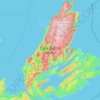 Topografinen kartta Cape Bretonin saari, korkeus, helpotus