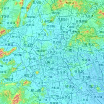 Topografinen kartta Foshan, korkeus, helpotus