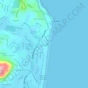 Topografinen kartta Yaroomba, korkeus, helpotus