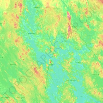 Topografinen kartta Kuopio, korkeus, helpotus