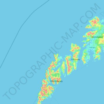 Topografinen kartta Flakstad, korkeus, helpotus