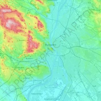 Topografinen kartta Budapest, korkeus, helpotus