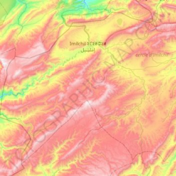 Topografinen kartta Imilchil إملشيل, korkeus, helpotus