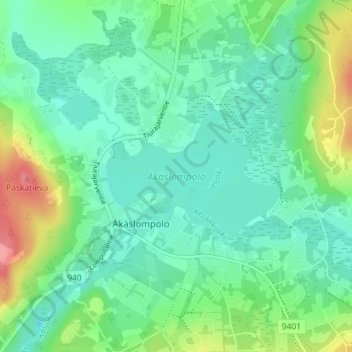 Topografinen kartta Äkäslompolo, korkeus, helpotus