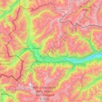 Topografinen kartta Vinschgau - Val Venosta, korkeus, helpotus