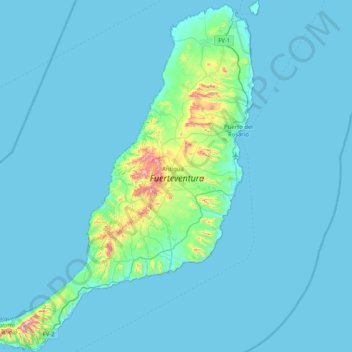 Topografinen kartta Fuerteventura, korkeus, helpotus