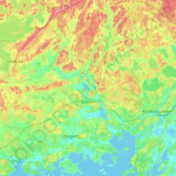 Topografinen kartta Siuntio, korkeus, helpotus