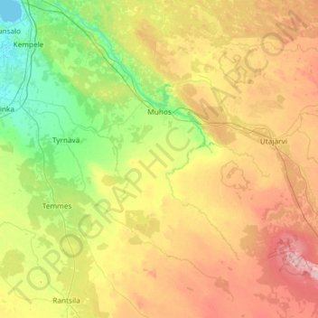 Topografinen kartta Muhos, korkeus, helpotus