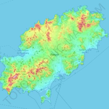 Topografinen kartta Eivissa, korkeus, helpotus