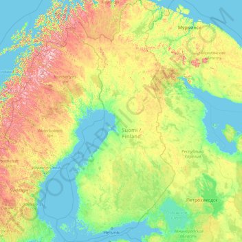 Topografinen kartta Suomi, korkeus, helpotus