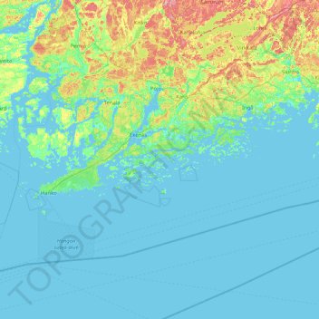 Topografinen kartta Raaseporin seutukunta, korkeus, helpotus