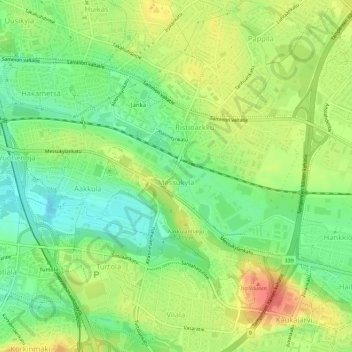 Topografinen kartta Messukylä, korkeus, helpotus