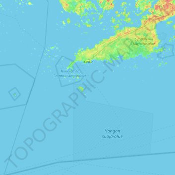 Topografinen kartta Hanko, korkeus, helpotus