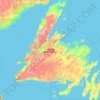 Topografinen kartta Island of Newfoundland, korkeus, helpotus