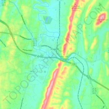Topografinen kartta Ringgold, korkeus, helpotus