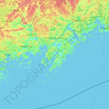 Topografinen kartta Kirkkonummi, korkeus, helpotus