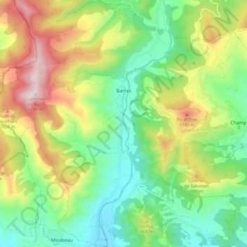 Topografinen kartta Barras, korkeus, helpotus