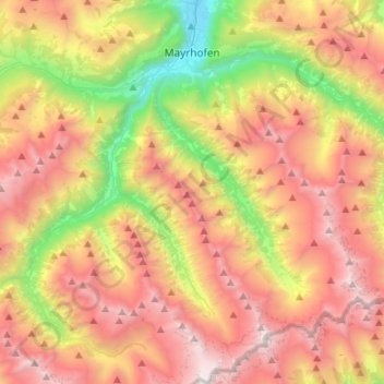 Topografinen kartta Mayrhofen, korkeus, helpotus