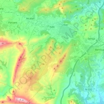 Topografinen kartta Xaló, korkeus, helpotus