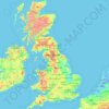 Topografinen kartta Iso-Britannia, korkeus, helpotus
