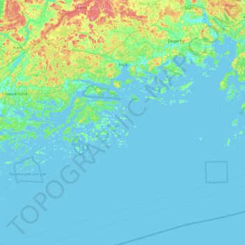 Topografinen kartta Inkoo, korkeus, helpotus